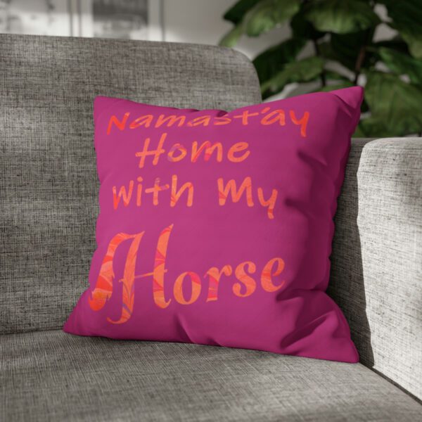 "Namast'ay Home With My Horse" - Marbled Orange & Fuchsia on Pink Pillow COVER
