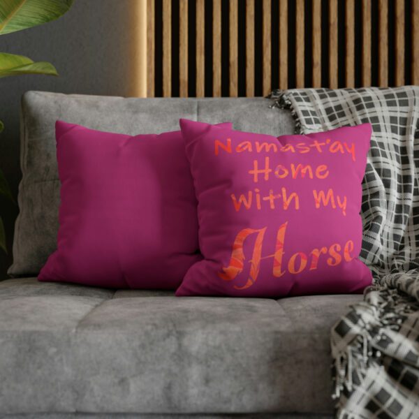 "Namast'ay Home With My Horse" - Marbled Orange & Fuchsia on Pink Pillow COVER - Image 7