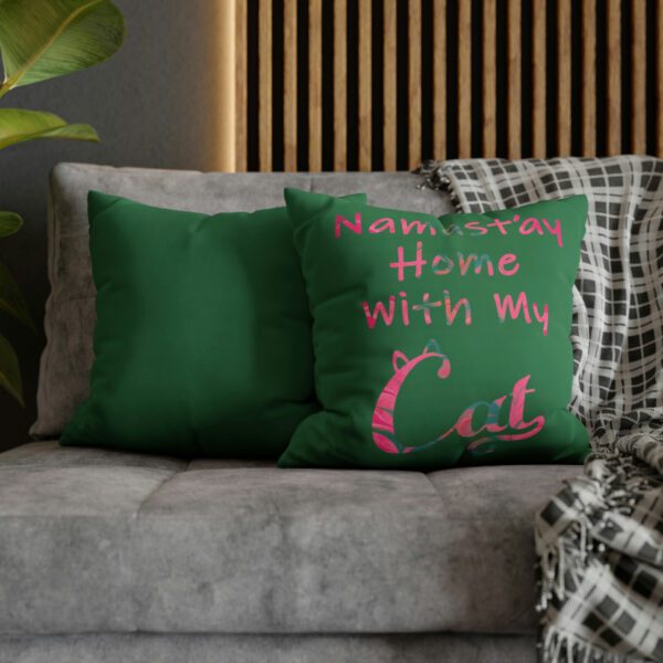"Namast'ay Home With My Cat" - Marbled Pink & Teal on Dark Green Pillow COVER - Image 8