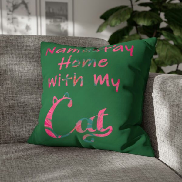 "Namast'ay Home With My Cat" - Marbled Pink & Teal on Dark Green Pillow COVER - Image 11