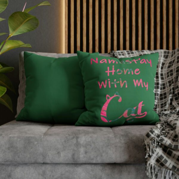 "Namast'ay Home With My Cat" - Marbled Pink & Teal on Dark Green Pillow COVER - Image 12