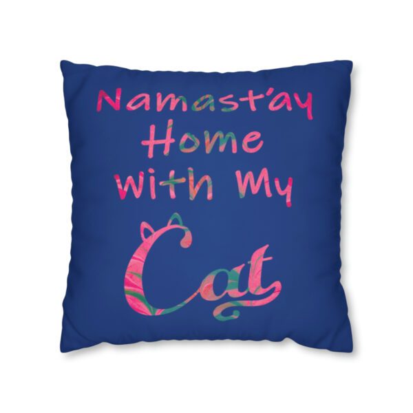 "Namast'ay Home With My Cat" - Marbled Pink & Teal on Dark Blue Pillow COVER - Image 9