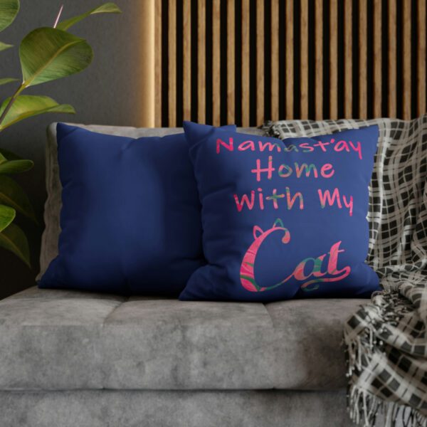 "Namast'ay Home With My Cat" - Marbled Pink & Teal on Dark Blue Pillow COVER - Image 12
