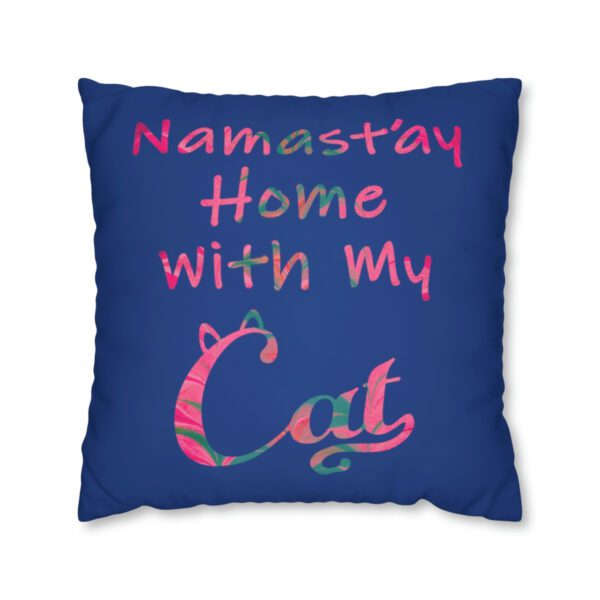 "Namast'ay Home With My Cat" - Marbled Pink & Teal on Dark Blue Pillow COVER - Image 13
