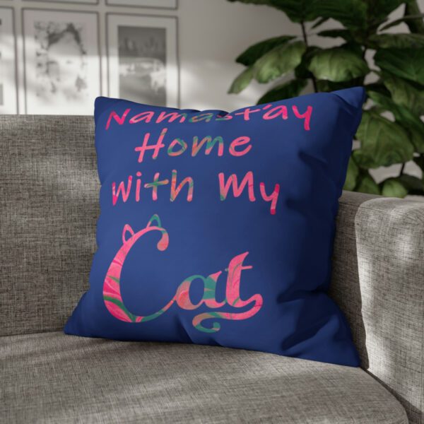 "Namast'ay Home With My Cat" - Marbled Pink & Teal on Dark Blue Pillow COVER - Image 15