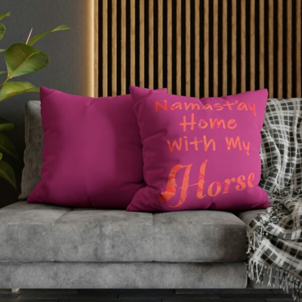 "Namast'ay Home With My Horse" - Marbled Orange & Fuchsia on Pink Pillow COVER - Image 28