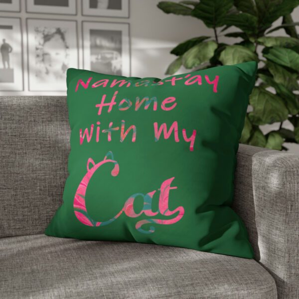 "Namast'ay Home With My Cat" - Marbled Pink & Teal on Dark Green Pillow COVER - Image 19