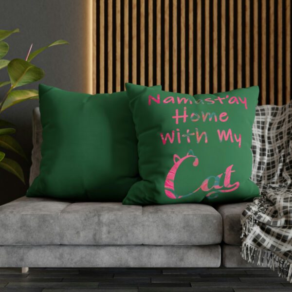 "Namast'ay Home With My Cat" - Marbled Pink & Teal on Dark Green Pillow COVER - Image 20