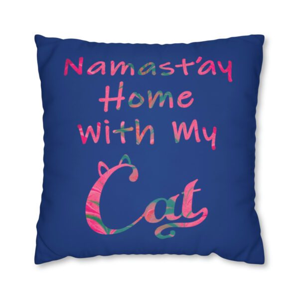 "Namast'ay Home With My Cat" - Marbled Pink & Teal on Dark Blue Pillow COVER - Image 17