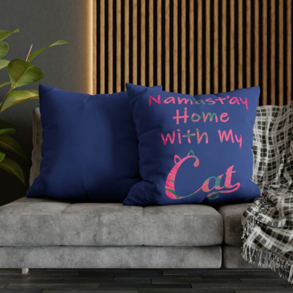 "Namast'ay Home With My Cat" - Marbled Pink & Teal on Dark Blue Pillow COVER - Image 20